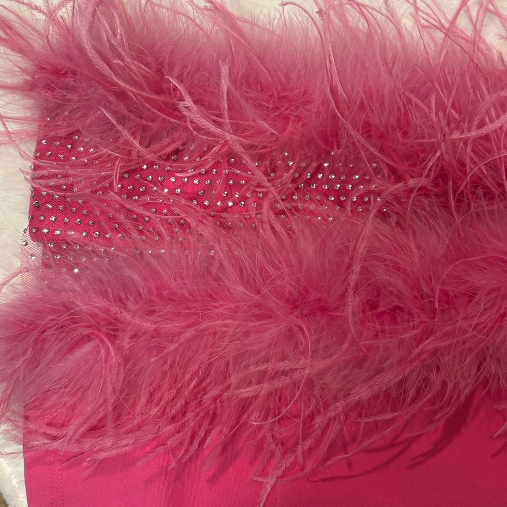 AKIRA Hot Pink Feather Rhinestone Mini Dress S Slit Party Cocktail - Picture 11 of 13
